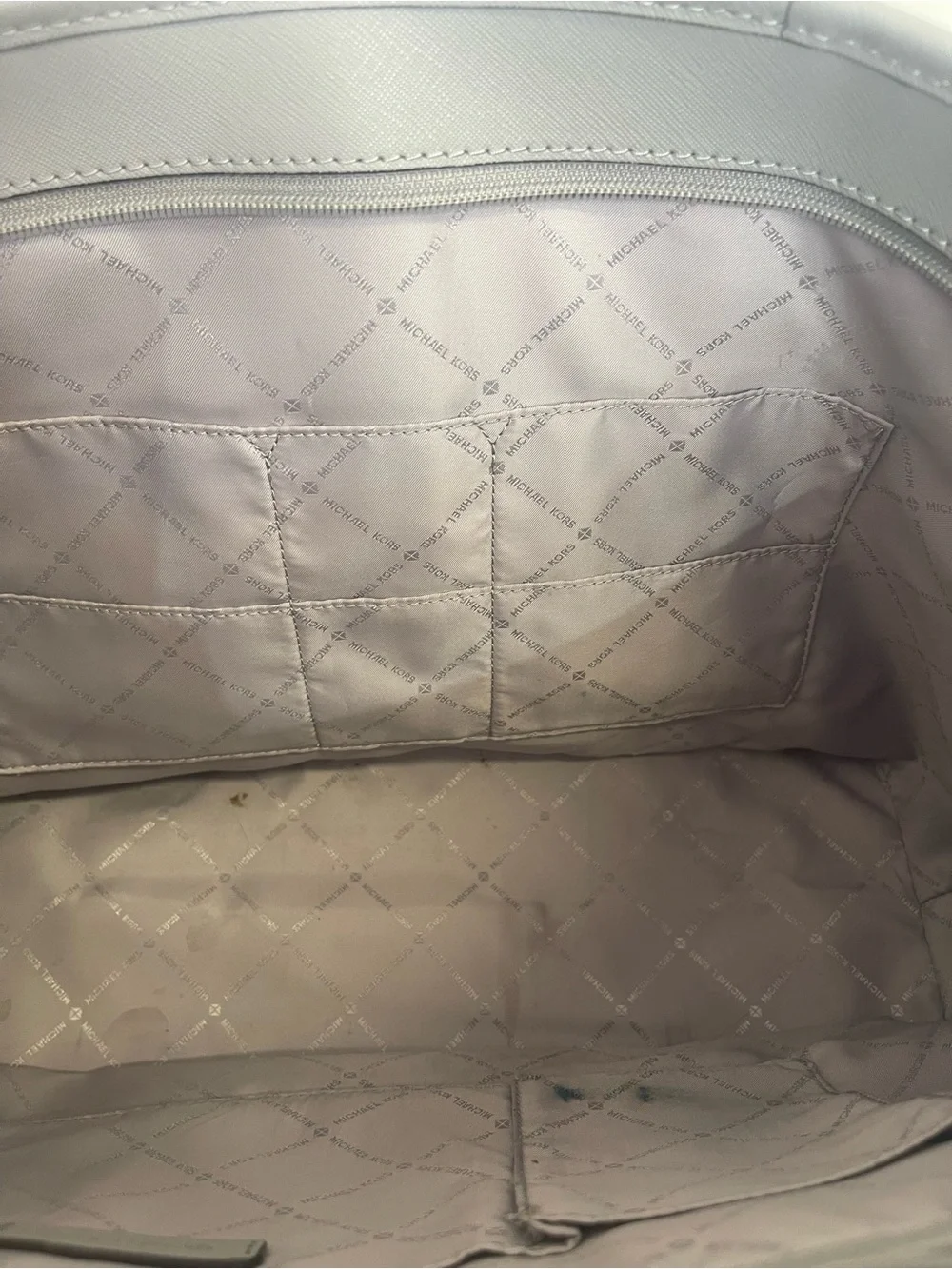 Michael Kors Gray Saffiano Leather Zip Top Tote Shoulder Bag Silver Hardware